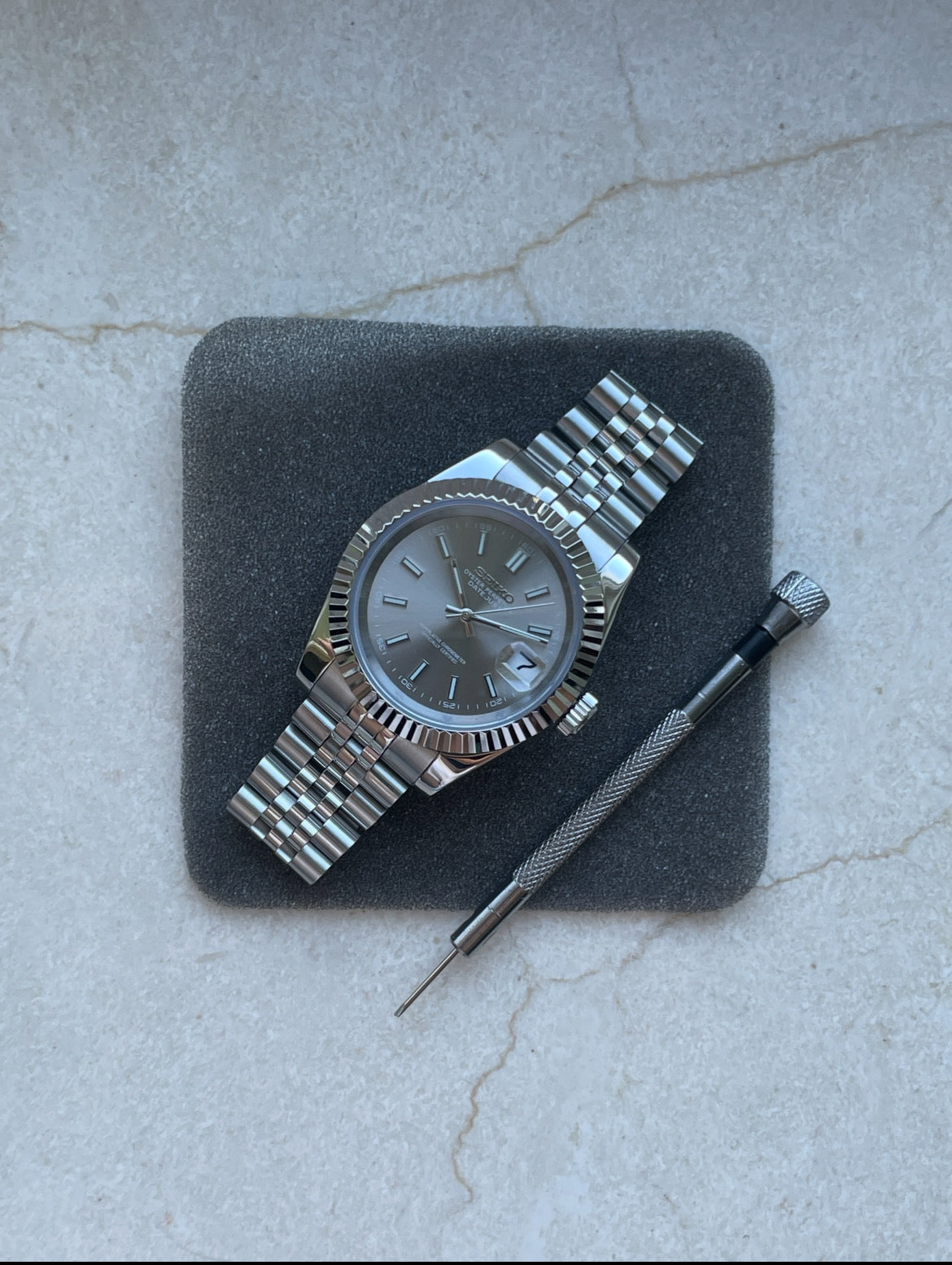 Silver Datejust Seiko mod