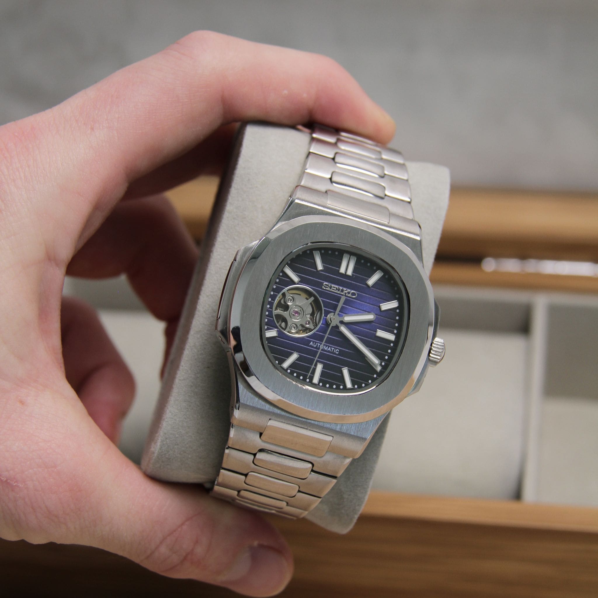 Openheart Blue Nautilus Seiko mod