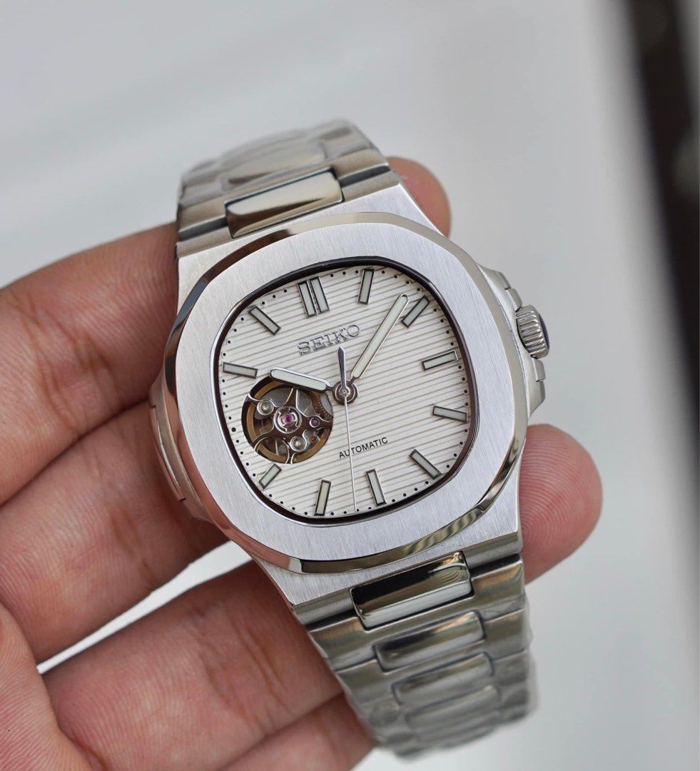 Openheart White Nautilus Seiko mod