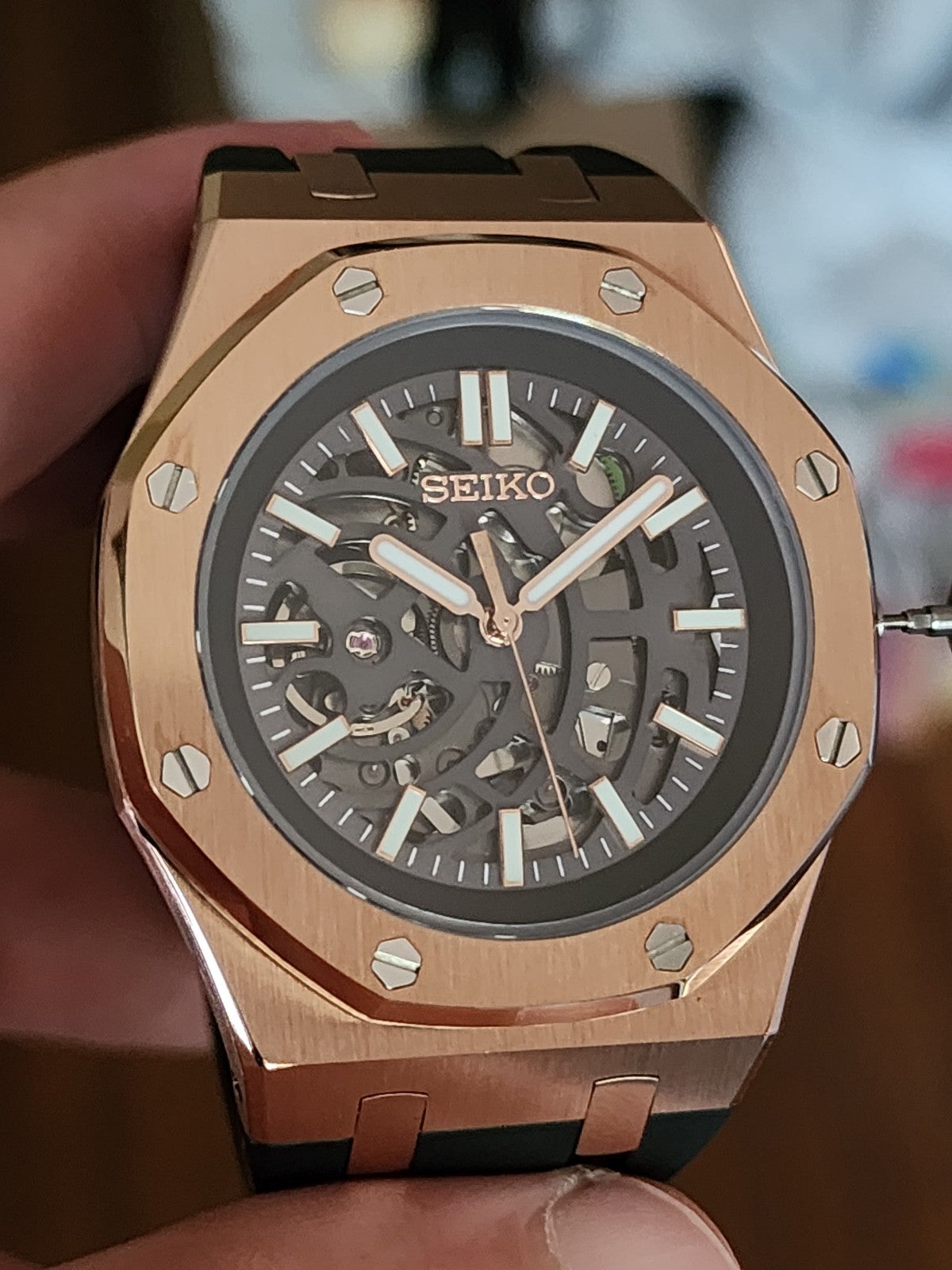 RoseGold Skeleton Royal Oak Seiko mod