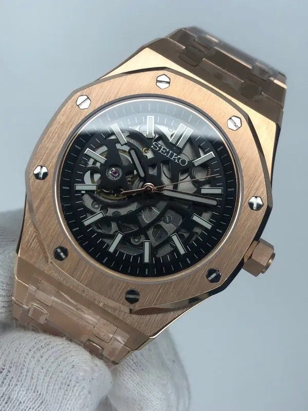 RoseGold Skeleton Royal Oak Seiko mod